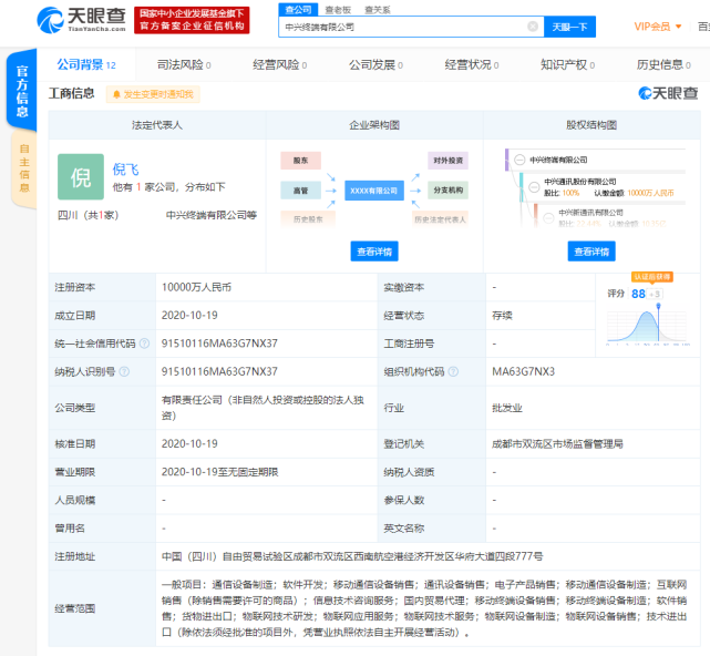 中兴通讯设立终端子公司 注册资本1亿，布局通讯设备技术与市场新篇章